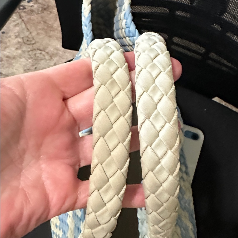 Naghedi St Barths Medium Blue and White Woven Tote Bag - Picture 7 of 9